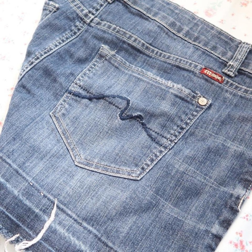 rhinestone denim mini skirt y2k mcbling raw hem jean skirt - Picture 6 of 6
